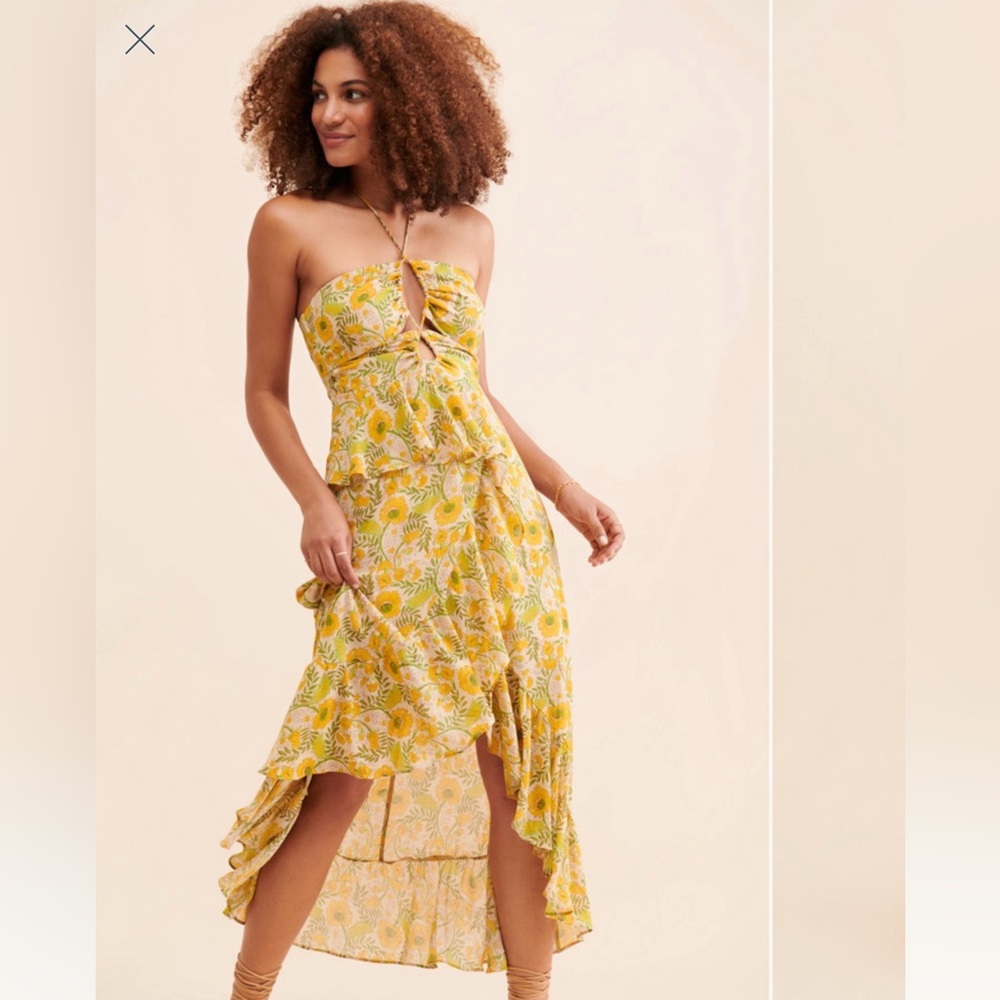 ASTR Yellow Floral Yellow Maxi Dress M